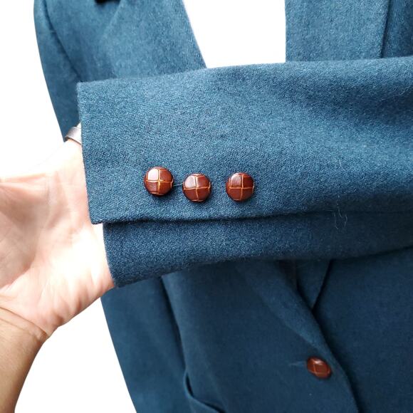 Vintage John Meyer Wool Poly Career Blazer Jacket Blue Teal Sz 14 - Picture 5 of 16